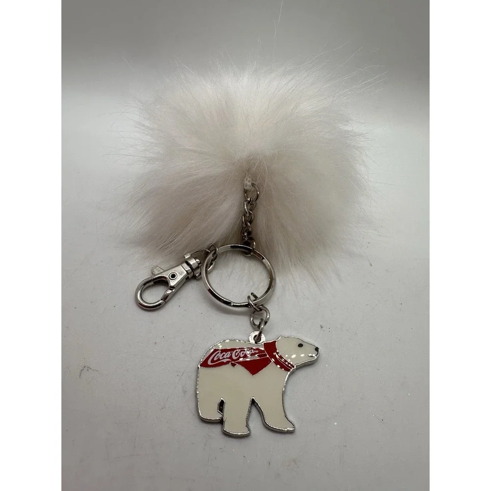 Coca-Cola Polar‎ Bear Pom Pom Keychain Faux Fur Bag Charm Clip